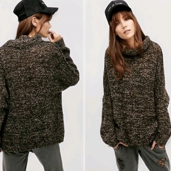 Free People She's All That Turtleneck Sweater Brown Alpaca Oversized Boho Size S - Picture 2 of 12